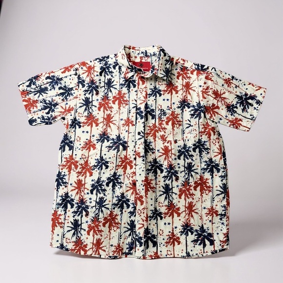 Southern Proper Other - Mens Southern Proper Red White Blue Button Up Short Sleeve Cocktail Shirt- M